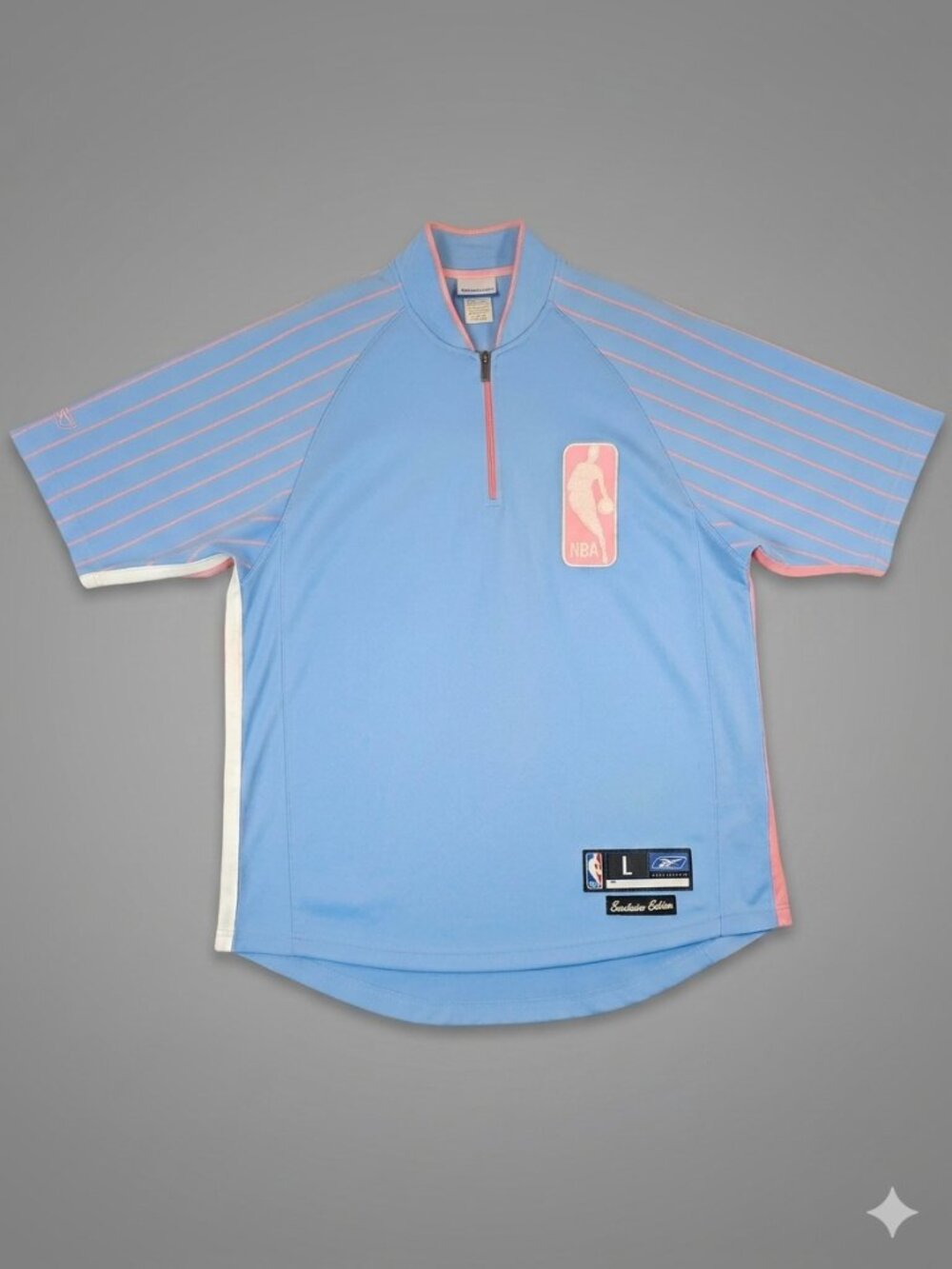 Vtg Reebok NBA "Exclusive Edition" 1/4 Zip Pullover - Pastel Blue / Pink - L